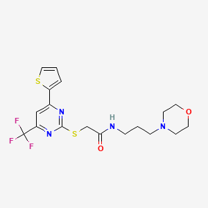 molecular formula C18H21F3N4O2S2 B6031315 N-[3-(morpholin-4-yl)propyl]-2-{[4-(thiophen-2-yl)-6-(trifluoromethyl)pyrimidin-2-yl]sulfanyl}acetamide 