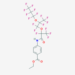 molecular formula C18H10F17NO5 B6031498 Ethyl 4-[[2,3,3,3-tetrafluoro-2-[1,1,2,3,3,3-hexafluoro-2-(1,1,2,2,3,3,3-heptafluoropropoxy)propoxy]propanoyl]amino]benzoate 