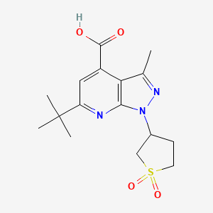 molecular formula C16H21N3O4S B603178 6-(tert-Butyl)-1-(1,1-dioxidotetrahydrothiophen-3-yl)-3-methyl-1H-pyrazolo[3,4-b]pyridine-4-carboxylic acid CAS No. 1437435-87-4