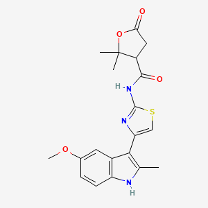 molecular formula C20H21N3O4S B603245 N-[4-(5-methoxy-2-methyl-1H-indol-3-yl)-1,3-thiazol-2-yl]-2,2-dimethyl-5-oxotetrahydro-3-furancarboxamide CAS No. 1676086-33-1