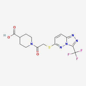 molecular formula C14H14F3N5O3S B603261 1-({[3-(trifluoromethyl)[1,2,4]triazolo[4,3-b]pyridazin-6-yl]sulfanyl}acetyl)-4-piperidinecarboxylic acid CAS No. 1676081-31-4