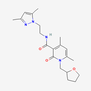 molecular formula C20H28N4O3 B603265 N-[2-(3,5-dimethyl-1H-pyrazol-1-yl)ethyl]-4,6-dimethyl-2-oxo-1-(tetrahydro-2-furanylmethyl)-1,2-dihydro-3-pyridinecarboxamide CAS No. 1676097-63-4