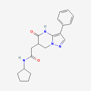 molecular formula C19H22N4O2 B6032750 N-cyclopentyl-2-(5-oxo-3-phenyl-6,7-dihydro-4H-pyrazolo[1,5-a]pyrimidin-6-yl)acetamide 