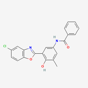 molecular formula C21H15ClN2O3 B603349 N-[3-(5-chloro-1,3-benzoxazol-2-yl)-4-hydroxy-5-methylphenyl]benzamide CAS No. 929863-61-6