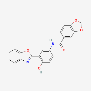molecular formula C21H14N2O5 B603370 N-[3-(1,3-benzoxazol-2-yl)-4-hydroxyphenyl]-1,3-benzodioxole-5-carboxamide CAS No. 951987-93-2