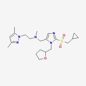 molecular formula C21H33N5O3S B6034010 N-[[2-(cyclopropylmethylsulfonyl)-3-(oxolan-2-ylmethyl)imidazol-4-yl]methyl]-2-(3,5-dimethylpyrazol-1-yl)-N-methylethanamine 