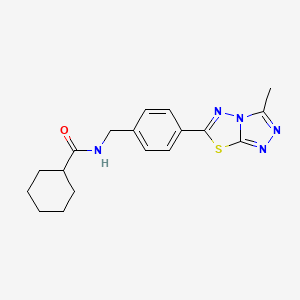 molecular formula C18H21N5OS B603404 N-[4-(3-methyl[1,2,4]triazolo[3,4-b][1,3,4]thiadiazol-6-yl)benzyl]cyclohexanecarboxamide CAS No. 1260699-18-0