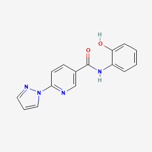 molecular formula C15H12N4O2 B603458 N-(2-hydroxyphenyl)-6-(1H-pyrazol-1-yl)nicotinamide CAS No. 1170369-42-2