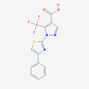 molecular formula C14H8F3N3O2S B060349 1-(4-phenyl-1,3-thiazol-2-yl)-5-(trifluoromethyl)-1H-pyrazole-4-carboxylic acid CAS No. 159885-80-0
