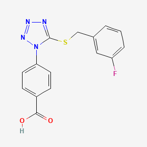 molecular formula C15H11FN4O2S B603512 4-{5-[(3-fluorobenzyl)sulfanyl]-1H-tetraazol-1-yl}benzoic acid CAS No. 1091553-08-0