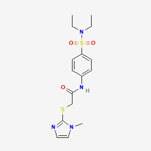 molecular formula C16H22N4O3S2 B603525 N-{4-[(diethylamino)sulfonyl]phenyl}-2-[(1-methyl-1H-imidazol-2-yl)sulfanyl]acetamide CAS No. 1091570-45-4