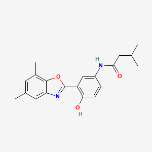 molecular formula C20H22N2O3 B603541 N-[3-(5,7-dimethyl-1,3-benzoxazol-2-yl)-4-hydroxyphenyl]-3-methylbutanamide CAS No. 920477-81-2