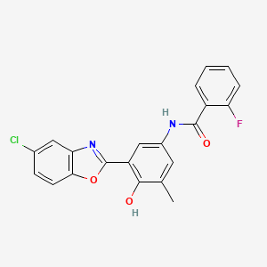 molecular formula C21H14ClFN2O3 B603542 N-[3-(5-chloro-1,3-benzoxazol-2-yl)-4-hydroxy-5-methylphenyl]-2-fluorobenzamide CAS No. 921083-10-5
