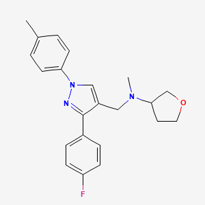 molecular formula C22H24FN3O B6035461 N-{[3-(4-fluorophenyl)-1-(4-methylphenyl)-1H-pyrazol-4-yl]methyl}-N-methyltetrahydro-3-furanamine 