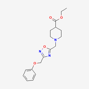 molecular formula C18H23N3O4 B6037079 ethyl 1-{[3-(phenoxymethyl)-1,2,4-oxadiazol-5-yl]methyl}-4-piperidinecarboxylate 