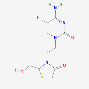 molecular formula C10H13FN4O3S B060378 4-Amino-5-fluoro-1-[2-[2-(hydroxymethyl)-4-oxo-thiazolidin-3-yl]ethyl]pyrimidin-2-one CAS No. 181507-37-9