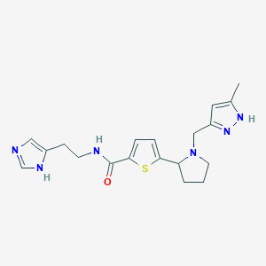 molecular formula C19H24N6OS B6038387 N-[2-(1H-imidazol-5-yl)ethyl]-5-[1-[(5-methyl-1H-pyrazol-3-yl)methyl]pyrrolidin-2-yl]thiophene-2-carboxamide 