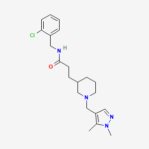 molecular formula C21H29ClN4O B6038831 N-[(2-chlorophenyl)methyl]-3-[1-[(1,5-dimethylpyrazol-4-yl)methyl]piperidin-3-yl]propanamide 
