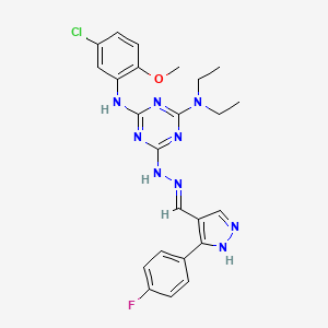 molecular formula C24H25ClFN9O B6038935 N4-(5-CHLORO-2-METHOXYPHENYL)-N2,N2-DIETHYL-6-[(2E)-2-{[3-(4-FLUOROPHENYL)-1H-PYRAZOL-4-YL]METHYLIDENE}HYDRAZIN-1-YL]-1,3,5-TRIAZINE-2,4-DIAMINE 
