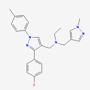 molecular formula C24H26FN5 B6039502 N-{[3-(4-fluorophenyl)-1-(4-methylphenyl)-1H-pyrazol-4-yl]methyl}-N-[(1-methyl-1H-pyrazol-4-yl)methyl]ethanamine 