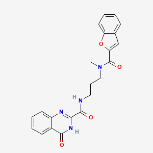 molecular formula C22H20N4O4 B603960 N-{3-[(1-benzofuran-2-ylcarbonyl)(methyl)amino]propyl}-4-oxo-3,4-dihydro-2-quinazolinecarboxamide CAS No. 1120290-15-4