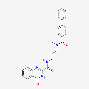 molecular formula C26H24N4O3 B603964 N-{3-[([1,1'-biphenyl]-4-ylcarbonyl)(methyl)amino]propyl}-4-oxo-3,4-dihydro-2-quinazolinecarboxamide CAS No. 1119416-20-4