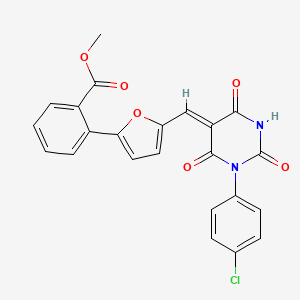 molecular formula C23H15ClN2O6 B6040094 methyl 2-[5-[(Z)-[1-(4-chlorophenyl)-2,4,6-trioxo-1,3-diazinan-5-ylidene]methyl]furan-2-yl]benzoate 