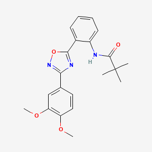 molecular formula C21H23N3O4 B604050 N-{2-[3-(3,4-dimethoxyphenyl)-1,2,4-oxadiazol-5-yl]phenyl}-2,2-dimethylpropanamide CAS No. 1190241-22-5