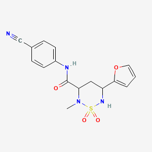 molecular formula C16H16N4O4S B6040981 N-(4-cyanophenyl)-5-(furan-2-yl)-2-methyl-1,1-dioxo-1,2,6-thiadiazinane-3-carboxamide 