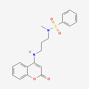 molecular formula C19H20N2O4S B604107 N-methyl-N-{3-[(2-oxo-2H-chromen-4-yl)amino]propyl}benzenesulfonamide CAS No. 1119446-68-2
