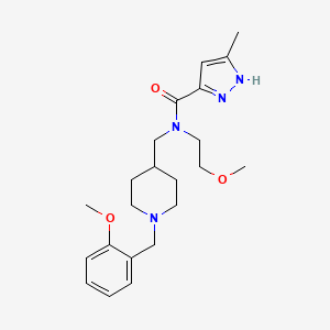 molecular formula C22H32N4O3 B6041076 N-(2-methoxyethyl)-N-[[1-[(2-methoxyphenyl)methyl]piperidin-4-yl]methyl]-5-methyl-1H-pyrazole-3-carboxamide 