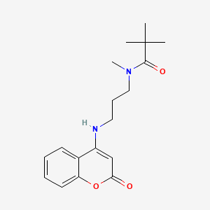molecular formula C18H24N2O3 B604109 N,2,2-trimethyl-N-{3-[(2-oxo-2H-chromen-4-yl)amino]propyl}propanamide CAS No. 1120263-91-3
