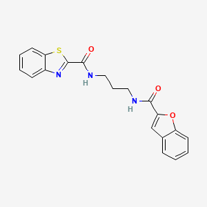 molecular formula C20H17N3O3S B604126 N-{3-[(1-benzofuran-2-ylcarbonyl)amino]propyl}-1,3-benzothiazole-2-carboxamide CAS No. 1120264-99-4