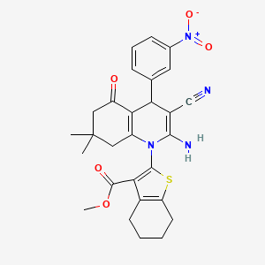 molecular formula C28H28N4O5S B6041483 METHYL 2-[2-AMINO-3-CYANO-7,7-DIMETHYL-4-(3-NITROPHENYL)-5-OXO-1,4,5,6,7,8-HEXAHYDROQUINOLIN-1-YL]-4,5,6,7-TETRAHYDRO-1-BENZOTHIOPHENE-3-CARBOXYLATE 
