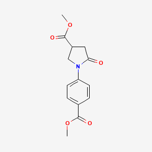 molecular formula C14H15NO5 B604149 Methyl 1-[4-(methoxycarbonyl)phenyl]-5-oxopyrrolidine-3-carboxylate CAS No. 1239761-55-7