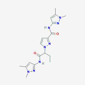 molecular formula C18H24N8O2 B6041570 N~3~-(1,5-DIMETHYL-1H-PYRAZOL-3-YL)-1-(1-{[(1,5-DIMETHYL-1H-PYRAZOL-3-YL)AMINO]CARBONYL}PROPYL)-1H-PYRAZOLE-3-CARBOXAMIDE 