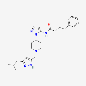 molecular formula C26H36N6O B6041605 N-[2-[1-[[3-(2-methylpropyl)-1H-pyrazol-5-yl]methyl]piperidin-4-yl]pyrazol-3-yl]-4-phenylbutanamide 