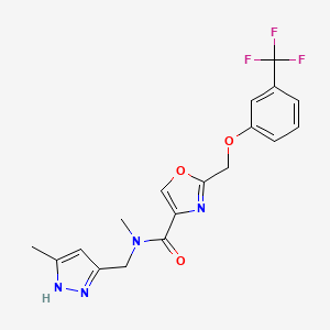 molecular formula C18H17F3N4O3 B6042063 N-methyl-N-[(5-methyl-1H-pyrazol-3-yl)methyl]-2-[[3-(trifluoromethyl)phenoxy]methyl]-1,3-oxazole-4-carboxamide 