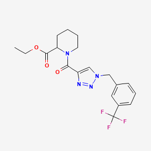 molecular formula C19H21F3N4O3 B6042926 ethyl 1-({1-[3-(trifluoromethyl)benzyl]-1H-1,2,3-triazol-4-yl}carbonyl)-2-piperidinecarboxylate 