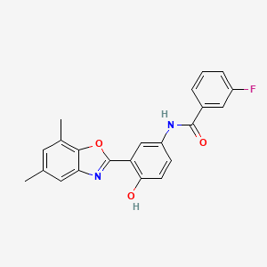 molecular formula C22H17FN2O3 B604311 N-[3-(5,7-dimethyl-1,3-benzoxazol-2-yl)-4-hydroxyphenyl]-3-fluorobenzamide CAS No. 328942-61-6