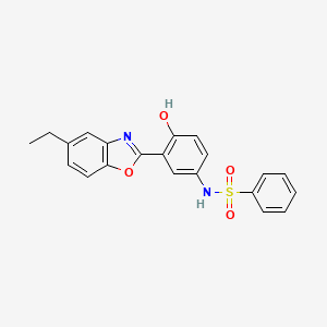molecular formula C21H18N2O4S B604323 N-[3-(5-ethyl-1,3-benzoxazol-2-yl)-4-hydroxyphenyl]benzenesulfonamide CAS No. 929825-98-9