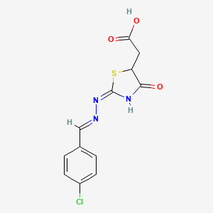 molecular formula C12H10ClN3O3S B6043576 2-[(2E)-2-[(2E)-2-[(4-CHLOROPHENYL)METHYLIDENE]HYDRAZIN-1-YLIDENE]-4-OXO-1,3-THIAZOLIDIN-5-YL]ACETIC ACID 