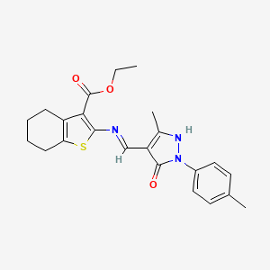 molecular formula C23H25N3O3S B604361 ETHYL 2-({[3-METHYL-1-(4-METHYLPHENYL)-5-OXO-1,5-DIHYDRO-4H-PYRAZOL-4-YLIDEN]METHYL}AMINO)-4,5,6,7-TETRAHYDRO-1-BENZOTHIOPHENE-3-CARBOXYLATE CAS No. 332017-44-4