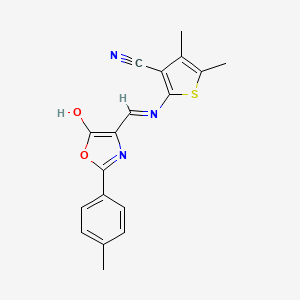 molecular formula C18H15N3O2S B604371 4,5-dimethyl-2-{[(2-(4-methylphenyl)-5-oxo-1,3-oxazol-4(5H)-ylidene)methyl]amino}-3-thiophenecarbonitrile CAS No. 380645-23-8