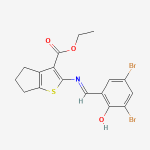 molecular formula C17H15Br2NO3S B604380 ethyl 2-[(3,5-dibromo-2-hydroxybenzylidene)amino]-5,6-dihydro-4H-cyclopenta[b]thiophene-3-carboxylate CAS No. 342388-43-6