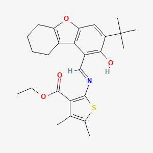 molecular formula C26H31NO4S B604382 ethyl 2-{[(E)-(3-tert-butyl-2-hydroxy-6,7,8,9-tetrahydrodibenzo[b,d]furan-1-yl)methylidene]amino}-4,5-dimethylthiophene-3-carboxylate CAS No. 372185-21-2