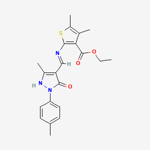 molecular formula C21H23N3O3S B604384 ETHYL 4,5-DIMETHYL-2-({[3-METHYL-1-(4-METHYLPHENYL)-5-OXO-1,5-DIHYDRO-4H-PYRAZOL-4-YLIDEN]METHYL}AMINO)-3-THIOPHENECARBOXYLATE CAS No. 332017-43-3