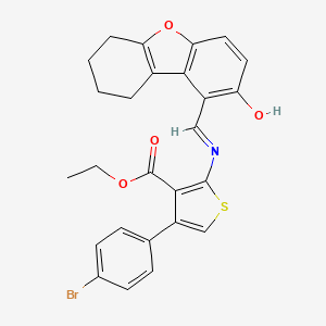 molecular formula C26H22BrNO4S B604386 Ethyl 4-(4-bromophenyl)-2-{[(2-hydroxy-6,7,8,9-tetrahydrodibenzo[b,d]furan-1-yl)methylene]amino}-3-thiophenecarboxylate CAS No. 342397-14-2
