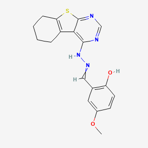 molecular formula C18H18N4O2S B604391 4-Methoxy-2-[(5,6,7,8-tetrahydro-[1]benzothiolo[2,3-d]pyrimidin-4-ylhydrazinylidene)methyl]phenol CAS No. 327103-85-5