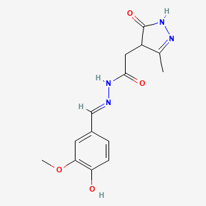 molecular formula C14H16N4O4 B604403 N'-[(E)-(4-HYDROXY-3-METHOXYPHENYL)METHYLIDENE]-2-(3-METHYL-5-OXO-4,5-DIHYDRO-1H-PYRAZOL-4-YL)ACETOHYDRAZIDE CAS No. 306952-83-0